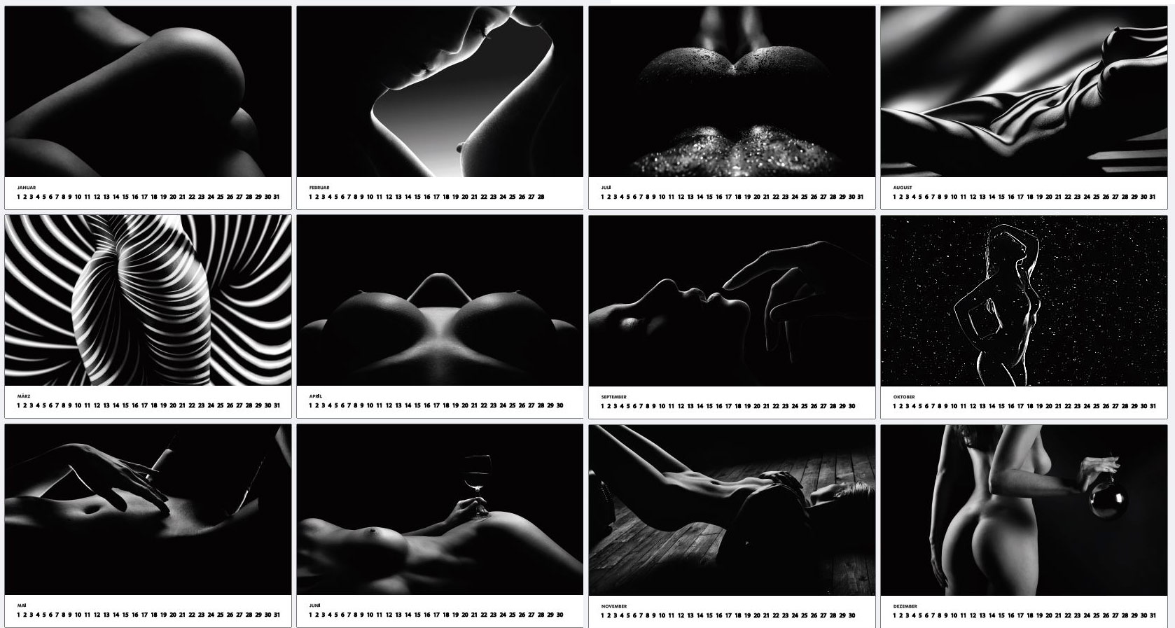 Fotokunst-Kalender Akt &amp; Boudoir - schwarzweiss Endlos-Kalender mit Aktfotografien
