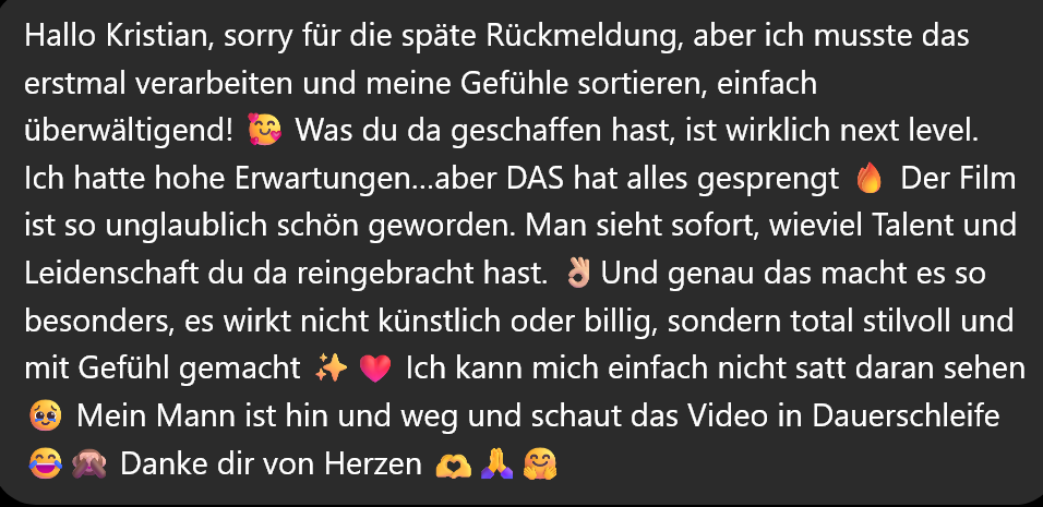 Feedback / Bewertung Boudoir-Video Aktvideo  Videografie im Filmstudio